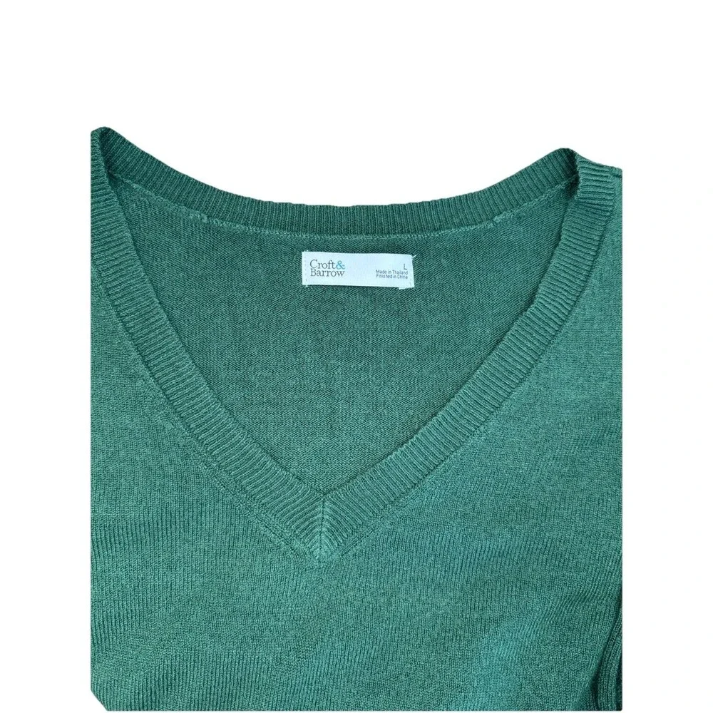 Croft & Barrow Sweater Large Green The Extra Soft V Neck Long Sleeve Womens NWT